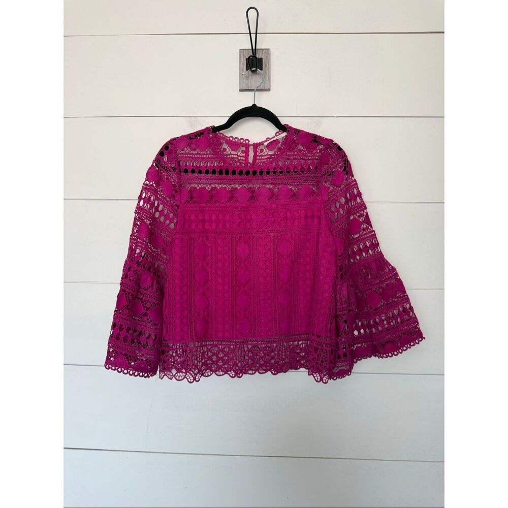 Ellison Fuchsia Crochet Lace Bell Sleeve Blouse